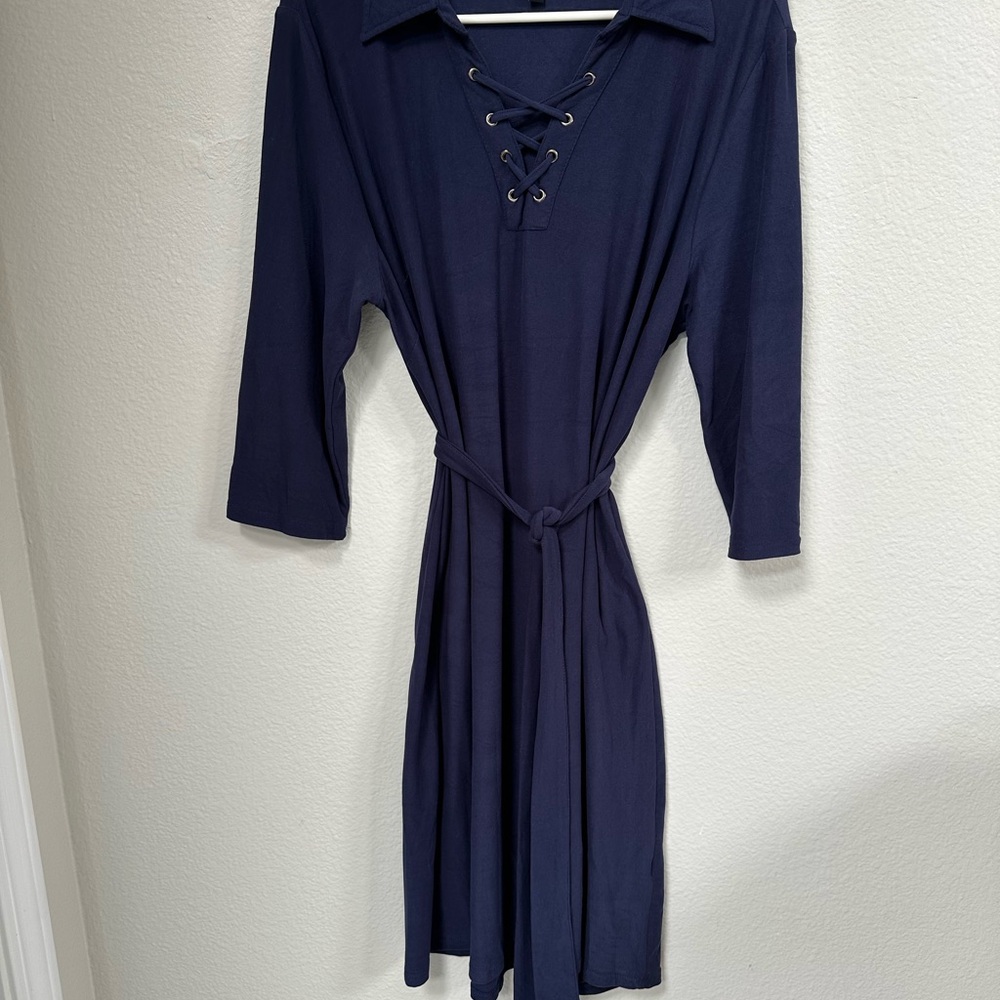 Navy Lace-Up Dress